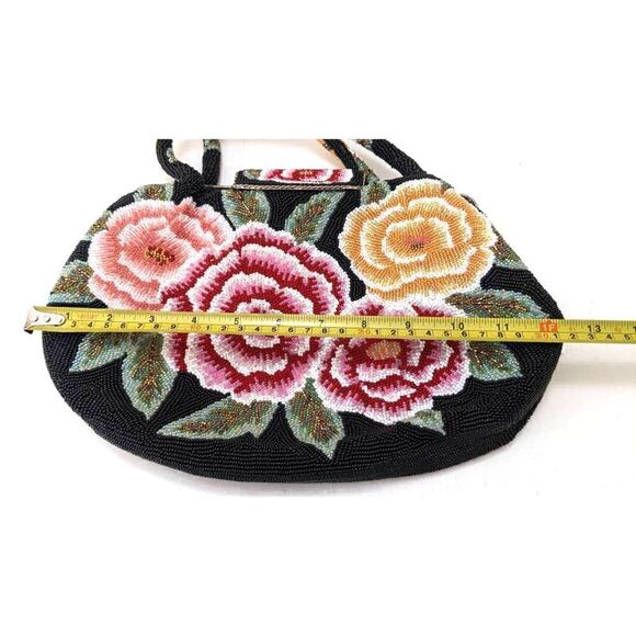 Fully Beaded Floral Evening Handbag Purse Lined Multicolor Roses - Picture 7 of 8